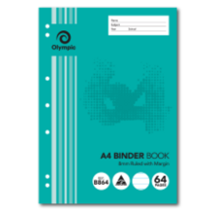 64 PAGE A4 BINDER BOOK 8MM RULED WITH MARGIN