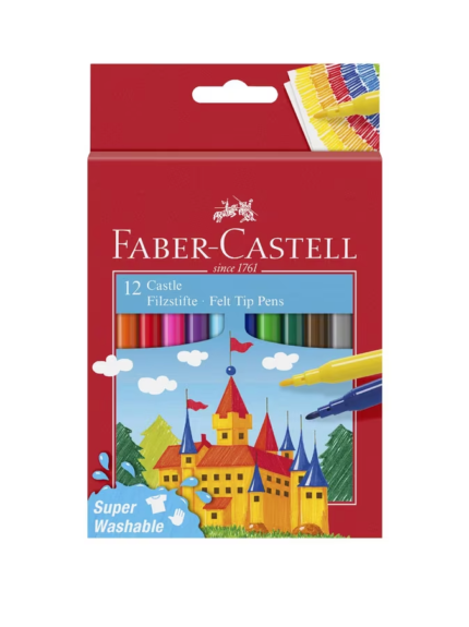 12 FABER CASTELL FELT TIP COLOUR MARKERS