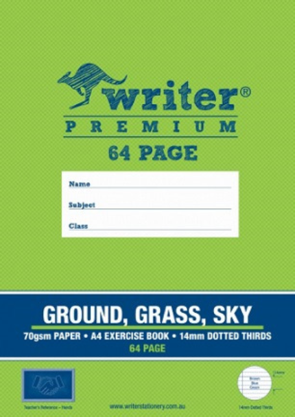 64 PAGE A4 EXERCISE BOOK GROUND / GRASS / SKY 14MM DOTTED THIRDS