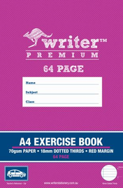 64 PAGE A4 EXERCISE BOOK 18MM DOTTED THIRDS WITH RED MARGIN