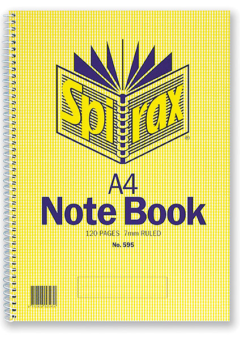 A4 NOTEBOOK SPIRAX 595 120 PAGE 7MM Cover