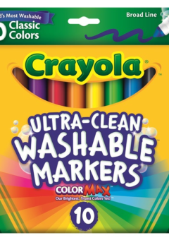 CRAYOLA ULTRA CLEAN WASHABLE MARKERS BROAD LINE BOX 10 CLASSIC COLOURS Cover
