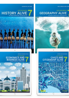 JACARANDA HUMANITIES ALIVE 7 VICTORIAN CURRICULUM LEARNON TEXTBOOK PACK 2E (HISTORY, GEOGRAPHY, CIVICS & CITIZENSHIP + ECONOMICS & BUSINESS) Cover