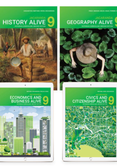 JACARANDA HUMANITIES ALIVE 9 VICTORIAN CURRICULUM LEARNON TEXTBOOK PACK 2E (HISTORY, GEOGRAPHY, CIVICS & CITIZENSHIP + ECONOMICS & BUSINESS) Cover
