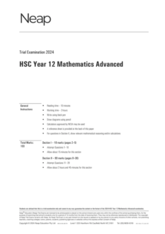 NEAP PRACTICE EXAM PACK: NSW YEAR 12 MATHEMATICS ADVANCED (3 EXAMS)