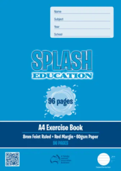 96 PAGE A4 EXERCISE BOOK 8MM RULED WITH MARGIN Cover