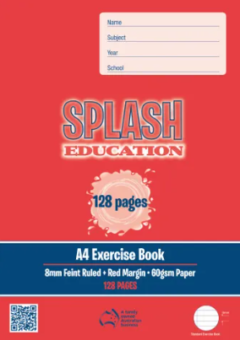 128 PAGE A4 EXERCISE BOOK 8MM RULED WITH MARGIN Cover