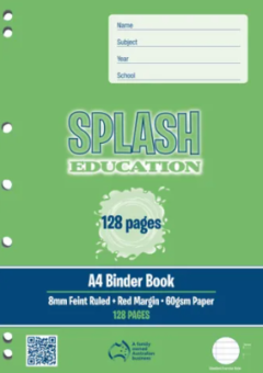 128 PAGE A4 BINDER BOOK 8MM RULED WITH MARGIN Cover