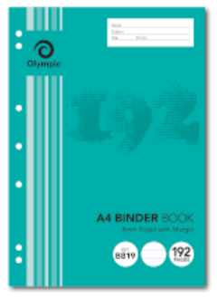 192 PAGE A4 BINDER BOOK 8MM RULED WITH MARGIN Cover