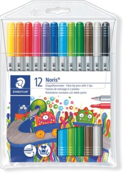 12 STAEDTLER NORIS TWIN FIBRE TIP PENS ASSORTED COLOURS Cover